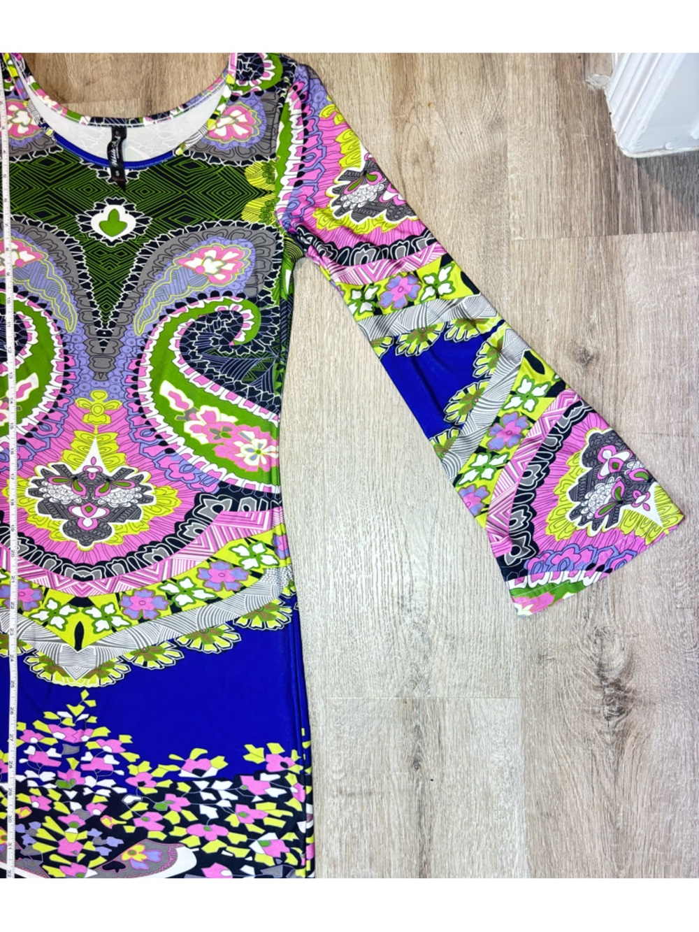 White Mark Couture Collection Blue, Pink & Green Paisley-Print Long Sleeve Dress - Picture 8 of 13